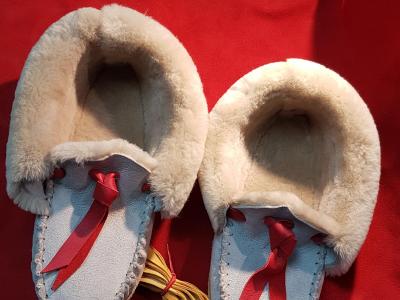 Sheep and deer skin Moccasins, Custom, Full Grain Leather, Hand tooled, Hand made in the Okanagan, Oliver, B.C., Canada.