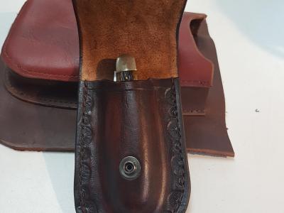 Knife Sheath Assorted, Custom, Full Grain Leather, Hand tooled, Hand made in the Okanagan, Oliver, B.C., Canada.