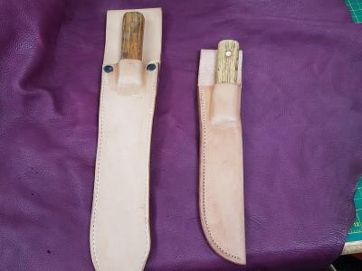 Knife Sheath Assorted, Custom, Full Grain Leather, Hand tooled, Hand made in the Okanagan, Oliver, B.C., Canada.