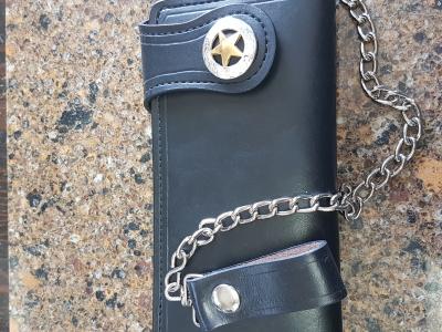 Wallets Trucker & Biker Style With Chain  , Custom, Full Grain Leather, Hand tooled, Hand made in the Okanagan, Oliver, B.C., Canada.