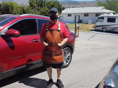 Aprons Assorted, Full Grain Leather, Hand tooled, Hand made in the Okanagan, Oliver, B.C., Canada.