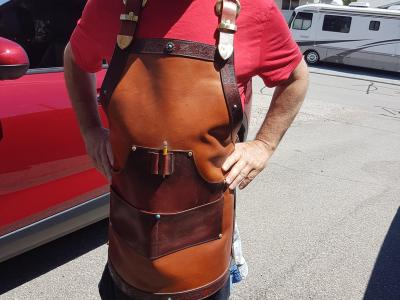 Aprons Assorted, Full Grain Leather, Hand tooled, Hand made in the Okanagan, Oliver, B.C., Canada.