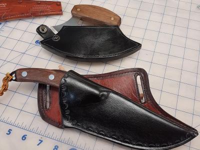 Knife Sheath Assorted, Custom, Full Grain Leather, Hand tooled, Hand made in the Okanagan, Oliver, B.C., Canada.