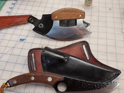 Knife Sheath Assorted, Custom, Full Grain Leather, Hand tooled, Hand made in the Okanagan, Oliver, B.C., Canada.