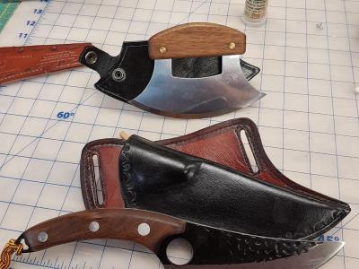 Knife Sheath For Quick draw, Custom, Full Grain Leather, Hand tooled, Hand made in the Okanagan, Oliver, B.C., Canada.
