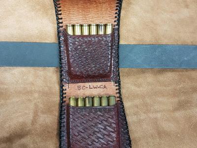 Cartridge Holder For Belt Or Strap, Custom, Full Grain Leather, Hand tooled, Hand Made in the Okanagan, Oliver, B.C., Canada.