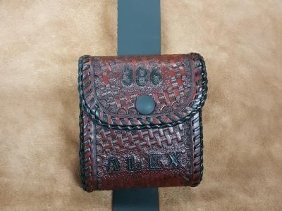 Cartridge Holder For Belt Or Strap, Custom, Full Grain Leather, Hand tooled, Hand Made in the Okanagan, Oliver, B.C., Canada.