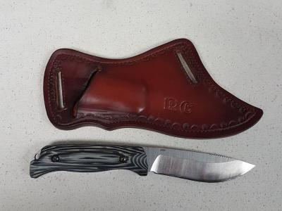 Knife Sheath For Quick draw, Custom, Full Grain Leather, Hand tooled, Hand made in the Okanagan, Oliver, B.C., Canada.