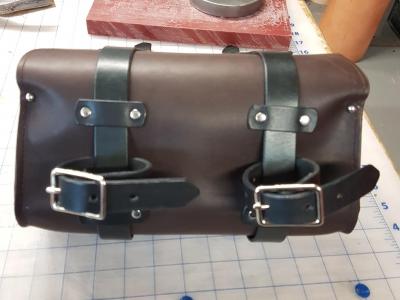 Biker Tool Bag, Custom, Full Grain Leather, Hand tooled, Hand made in the Okanagan, Oliver, B.C., Canada.