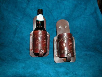 Beer Holster With a Swivel Clip , Custom, Full Grain Leather, Hand tooled, Hand Made in the Okanagan, Oliver, B.C., Canada