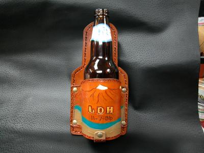 Beer Holster With a Swivel Clip , Custom, Full Grain Leather, Hand tooled, Hand Made in the Okanagan, Oliver, B.C., Canada