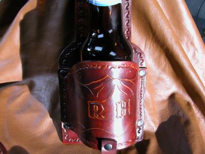 Beer Holster With a Swivel Clip , Custom, Full Grain Leather, Hand tooled, Hand Made in the Okanagan, Oliver, B.C., Canada