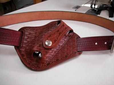 Knife Sheath Quick draw for Multitool, Custom, Full Grain Leather, Hand tooled, Hand made in the Okanagan, Oliver, B.C., Canada.