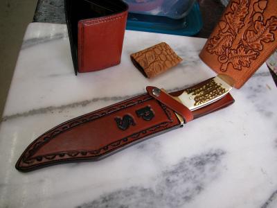 Knife Sheath Assorted, Custom, Full Grain Leather, Hand tooled, Hand made in the Okanagan, Oliver, B.C., Canada.