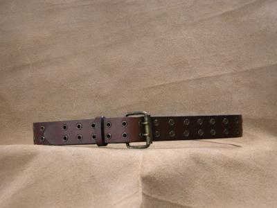 Belt 1 1/2" with eyelets, brown colour, fits waist 28" to 32",double prong roller buckle, Custom, Full Grain Leather, Hand tooled, Hand made in the Okanagan, Oliver, B.C., Canada.