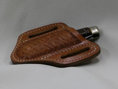 Knife Sheath Pancake Style With Quick Draw, Custom, Full Grain Leather, Hand tooled, Hand made in the Okanagan, Oliver, B.C., Canada.