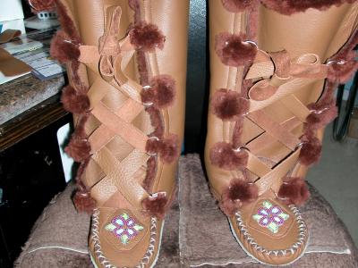 Fitted Sheep Skin Mukluks, Full Grain Leather, Hand tooled, Hand made in the Okanagan, Oliver, B.C., Canada