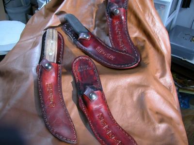 Knife Sheath Assorted, Custom, Full Grain Leather, Hand tooled, Hand made in the Okanagan, Oliver, B.C., Canada.