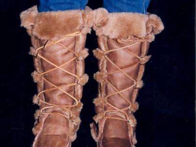 Fitted Sheep Skin Mukluks, Full Grain Leather, Hand tooled, Hand made in the Okanagan, Oliver, B.C., Canada