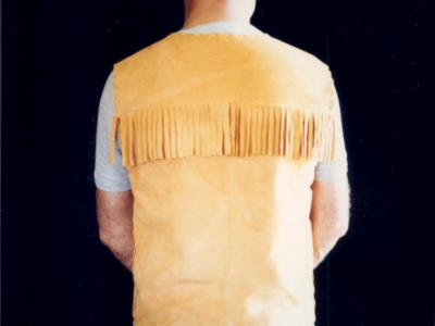 Vest made with deer skin and fringe trim, Custom, Full Grain Leather, Hand tooled, Hand made in the Okanagan, Oliver, B.C., Canada.