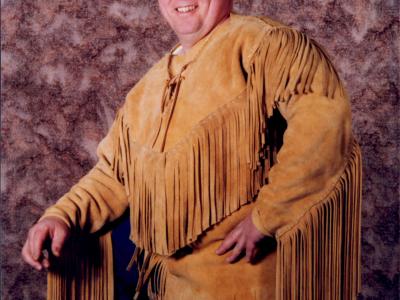 Jacket style mountain man made with elk skin and fringe trim