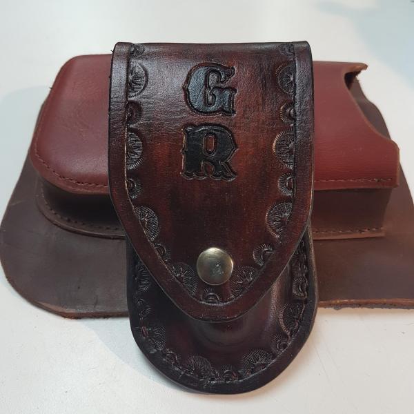 Knife Sheath Assorted, Custom, Full Grain Leather, Hand tooled, Hand made in the Okanagan, Oliver, B.C., Canada.