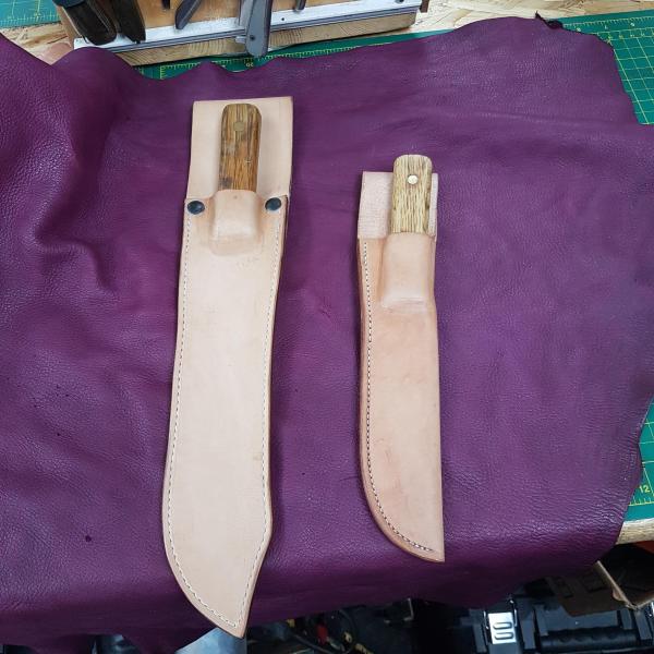 Knife Sheath Assorted, Custom, Full Grain Leather, Hand tooled, Hand made in the Okanagan, Oliver, B.C., Canada.