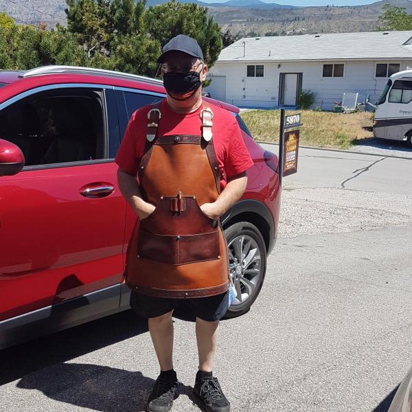 Aprons Assorted, Full Grain Leather, Hand tooled, Hand made in the Okanagan, Oliver, B.C., Canada.