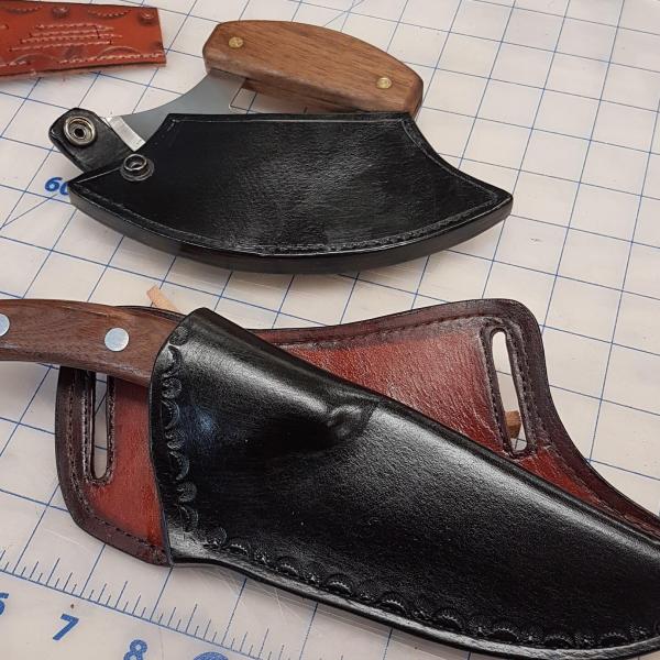 Knife Sheath Assorted, Custom, Full Grain Leather, Hand tooled, Hand made in the Okanagan, Oliver, B.C., Canada.