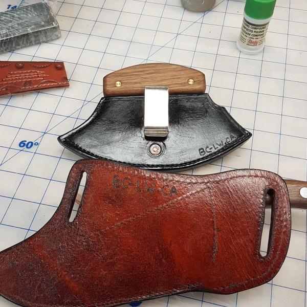 Knife Sheath For Quick draw, Custom, Full Grain Leather, Hand tooled, Hand made in the Okanagan, Oliver, B.C., Canada.