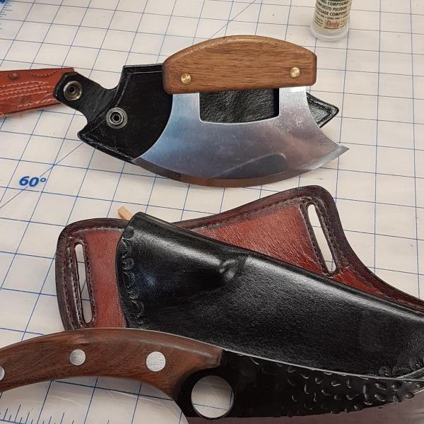 Knife Sheath Assorted, Custom, Full Grain Leather, Hand tooled, Hand made in the Okanagan, Oliver, B.C., Canada.