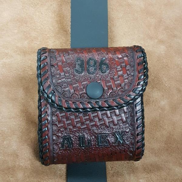 Cartridge Holder For Belt Or Strap, Custom, Full Grain Leather, Hand tooled, Hand Made in the Okanagan, Oliver, B.C., Canada.