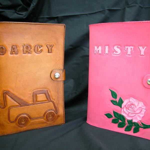 Custom Tooled book covers for Dairy, Log, Bibles, Full Grain Leather, Hand tooled, Hand made in the Okanagan, Oliver, B.C., Canada.