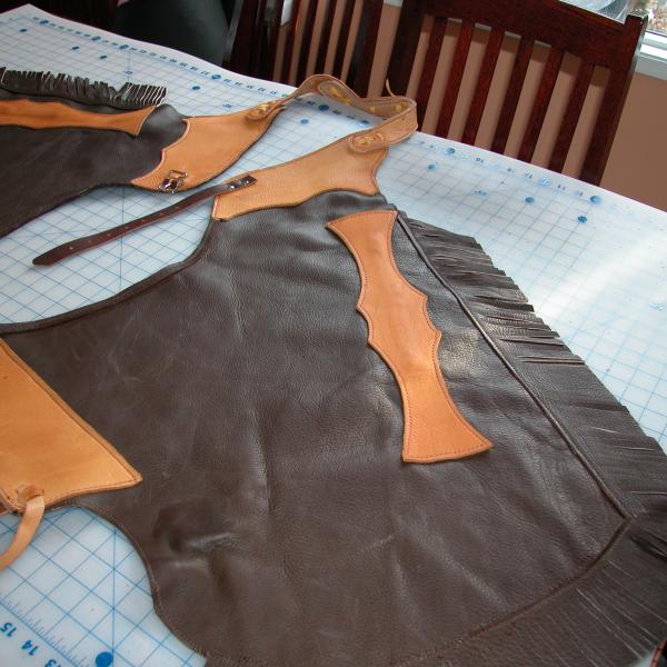 Chaps, Full Grain Leather, Hand tooled, Hand made in the Okanagan, Oliver, B.C., Canada.