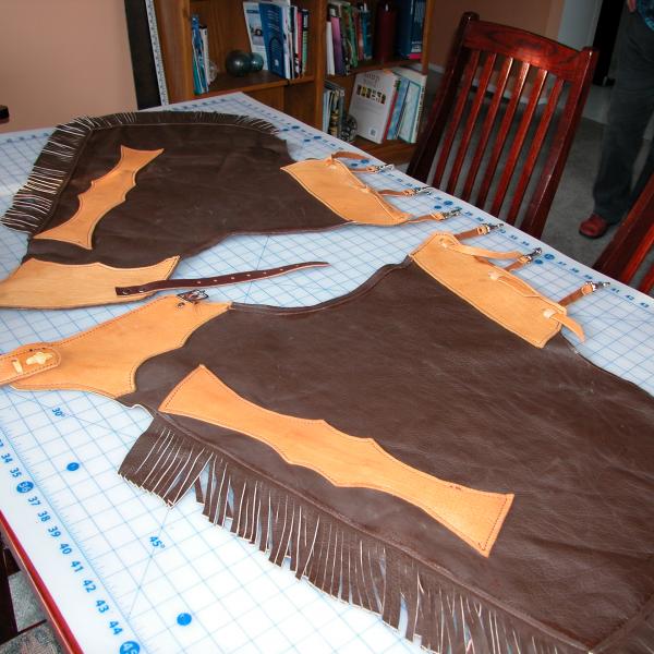 Chaps, Full Grain Leather, Hand tooled, Hand made in the Okanagan, Oliver, B.C., Canada.