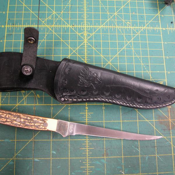 Knife Sheath Assorted, Custom, Full Grain Leather, Hand tooled, Hand made in the Okanagan, Oliver, B.C., Canada.