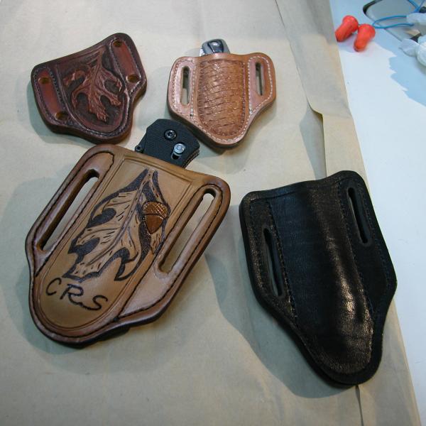 Knife Sheath Pancake Style With Quick Draw, Custom, Full Grain Leather, Hand tooled, Hand made in the Okanagan, Oliver, B.C., Canada.