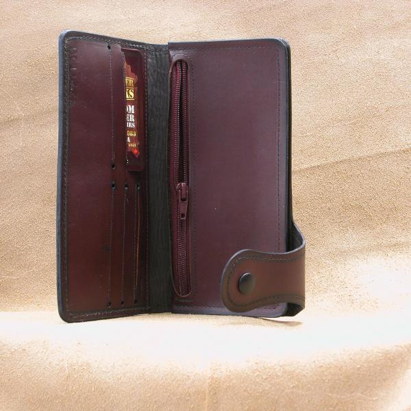 Wallet Clutch Style, Custom, Full Grain Leather, Hand tooled, Hand made in the Okanagan, Oliver, B.C., Canada.