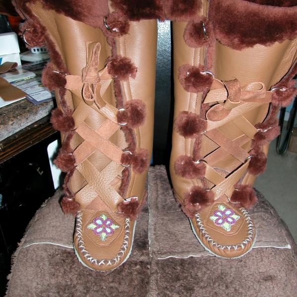 Fitted Sheep Skin Mukluks, Full Grain Leather, Hand tooled, Hand made in the Okanagan, Oliver, B.C., Canada