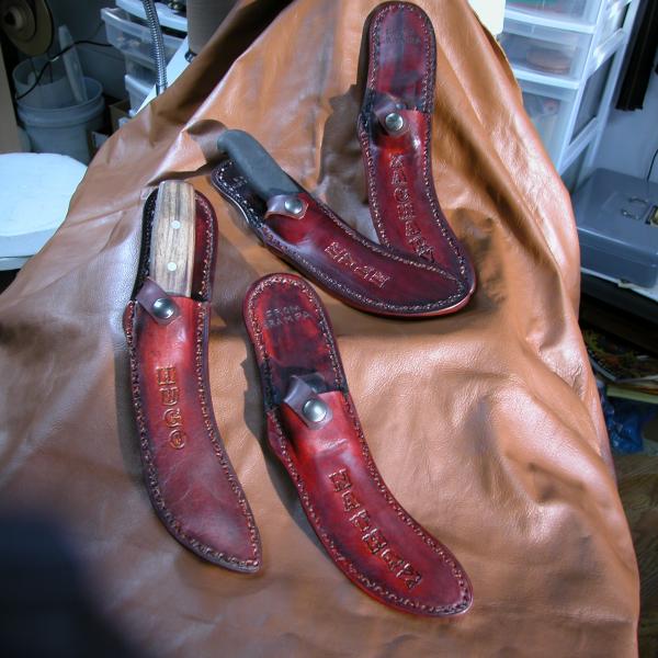 Knife Sheath Assorted, Custom, Full Grain Leather, Hand tooled, Hand made in the Okanagan, Oliver, B.C., Canada.