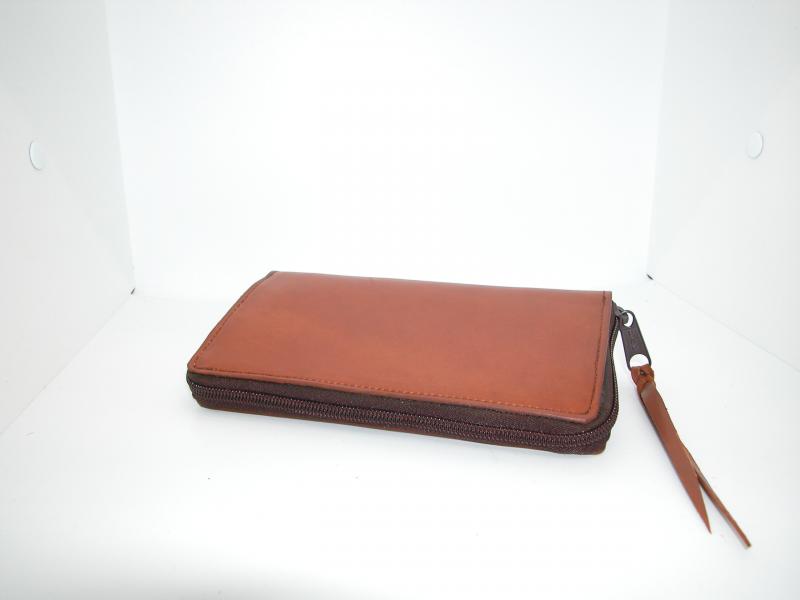 Wallet Zipper Clutch Style, Russet Colour, Custom, Full Grain Leather, Hand tooled, Hand Made in the Okanagan, Oliver, B.C., Canada.