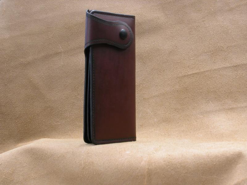 Closed, Wallet Clutch Style, Ox Blood Colour, Custom, French Full Grain Leather, Hand tooled, Hand Made in the Okanagan, Oliver, B.C., Canada.